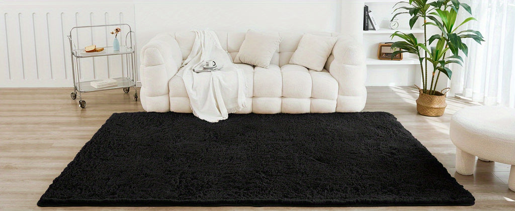 Black Fluffy Shag Area Rug – Ultra Soft Plush Non-Slip Non-Shedding Indoor Carpet for Living Room, Bedroom & Playroom – 4 Sizes