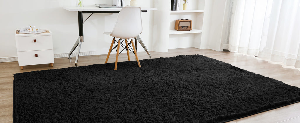 Black Fluffy Shag Area Rug – Ultra Soft Plush Non-Slip Non-Shedding Indoor Carpet for Living Room, Bedroom & Playroom – 4 Sizes
