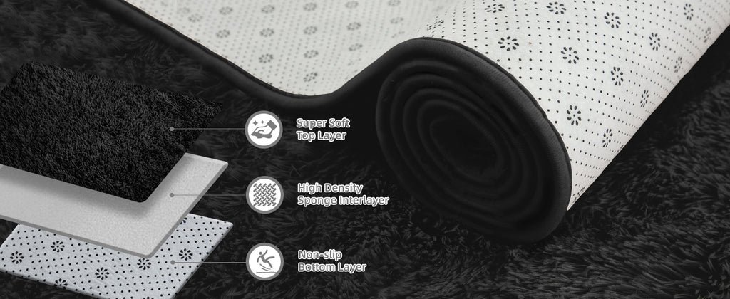 Black Fluffy Shag Area Rug – Ultra Soft Plush Non-Slip Non-Shedding Indoor Carpet for Living Room, Bedroom & Playroom – 4 Sizes