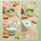 Salad Spinner & Vegetable Dehydrator with Slicer Multifunctional Fruit Spin Dryer Slicer for Lettuce Herbs Potatoes - Kitchen Salad Maker Washing Drying Slicing Tool, Green