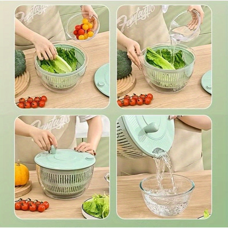 Salad Spinner & Vegetable Dehydrator with Slicer Multifunctional Fruit Spin Dryer Slicer for Lettuce Herbs Potatoes - Kitchen Salad Maker Washing Drying Slicing Tool, Green