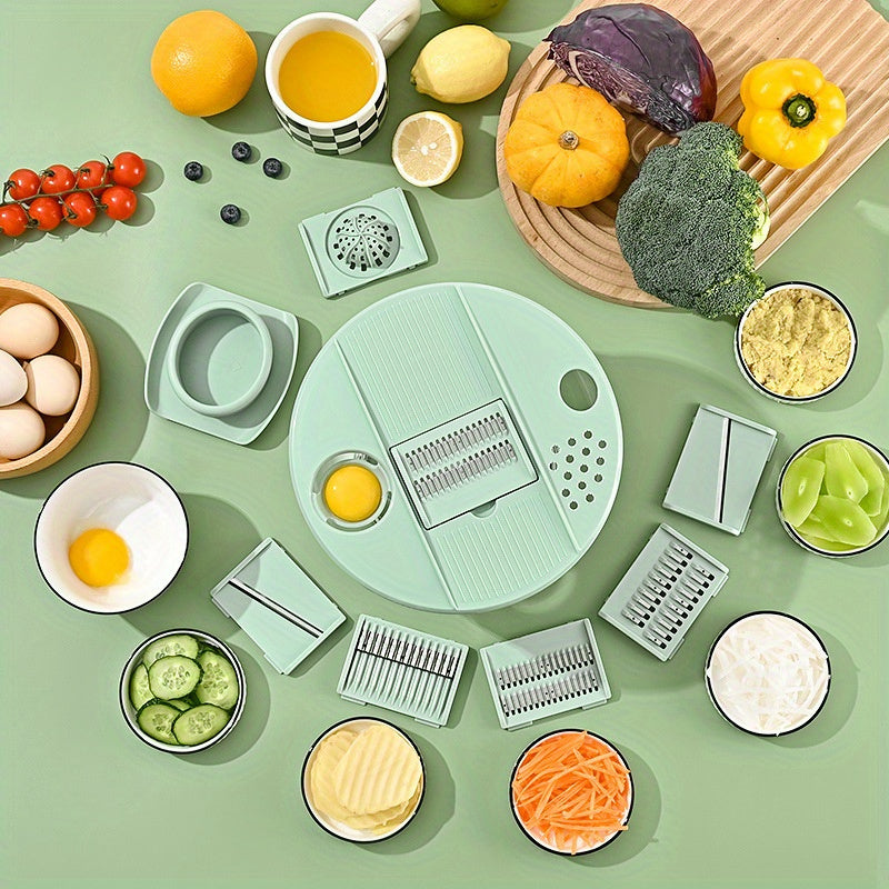 Salad Spinner & Vegetable Dehydrator with Slicer Multifunctional Fruit Spin Dryer Slicer for Lettuce Herbs Potatoes - Kitchen Salad Maker Washing Drying Slicing Tool, Green