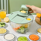 Salad Spinner & Vegetable Dehydrator with Slicer Multifunctional Fruit Spin Dryer Slicer for Lettuce Herbs Potatoes - Kitchen Salad Maker Washing Drying Slicing Tool, Green