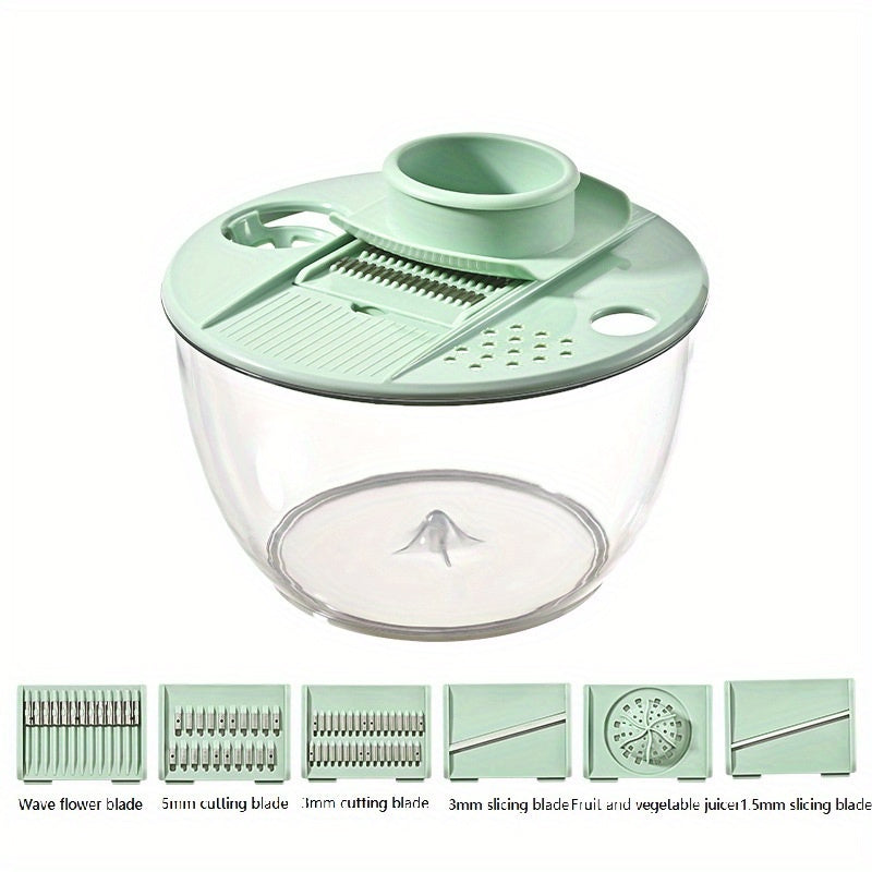 Salad Spinner & Vegetable Dehydrator with Slicer Multifunctional Fruit Spin Dryer Slicer for Lettuce Herbs Potatoes - Kitchen Salad Maker Washing Drying Slicing Tool, Green