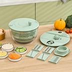 Salad Spinner & Vegetable Dehydrator with Slicer Multifunctional Fruit Spin Dryer Slicer for Lettuce Herbs Potatoes - Kitchen Salad Maker Washing Drying Slicing Tool, Green