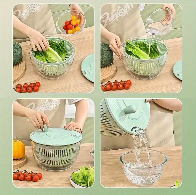 Salad Spinner & Vegetable Dehydrator with Slicer Multifunctional Fruit Spin Dryer Slicer for Lettuce Herbs Potatoes - Kitchen Salad Maker Washing Drying Slicing Tool, Green