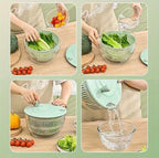Salad Spinner & Vegetable Dehydrator with Slicer Multifunctional Fruit Spin Dryer Slicer for Lettuce Herbs Potatoes - Kitchen Salad Maker Washing Drying Slicing Tool, Green