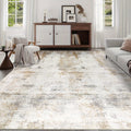 Modern Abstract Area Rug – Non-Slip Rubber Backing Washable Low Pile Rug for Bedroom Kitchen Entryway Dorm | Beige & Camel, 3 Sizes