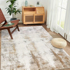 Modern Abstract Area Rug – Non-Slip Rubber Backing Washable Low Pile Rug for Bedroom Kitchen Entryway Dorm | Beige & Camel, 3 Sizes