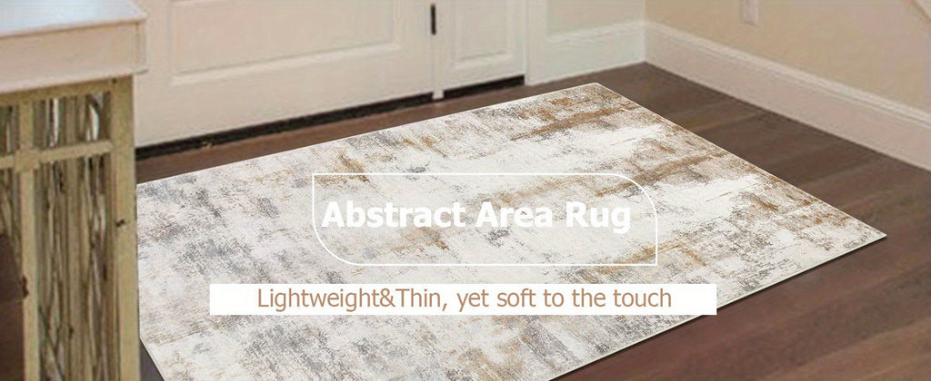 Modern Abstract Area Rug – Non-Slip Rubber Backing Washable Low Pile Rug for Bedroom Kitchen Entryway Dorm | Beige & Camel, 3 Sizes