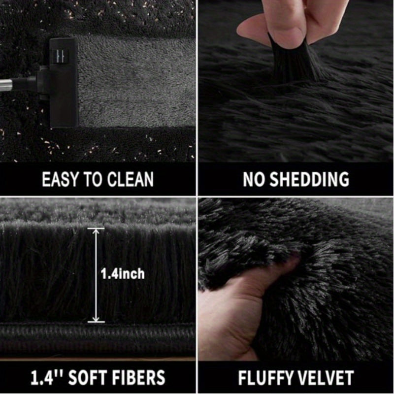 Black Fluffy Shag Area Rug Thick Soft Fuzzy Bedroom Rug Living Room Carpet 4x6 5x8 6x9 8x10 Ft Cute Room Decor