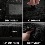 Black Fluffy Shag Area Rug Thick Soft Fuzzy Bedroom Rug Living Room Carpet 4x6 5x8 6x9 8x10 Ft Cute Room Decor