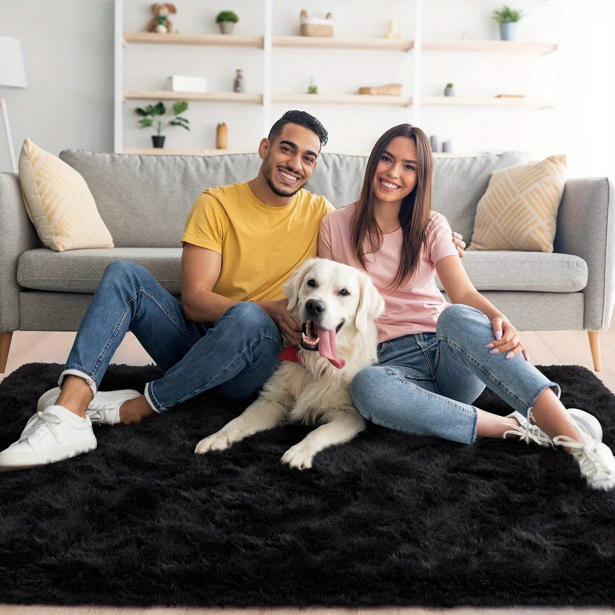 Black Fluffy Shag Area Rug Thick Soft Fuzzy Bedroom Rug Living Room Carpet 4x6 5x8 6x9 8x10 Ft Cute Room Decor