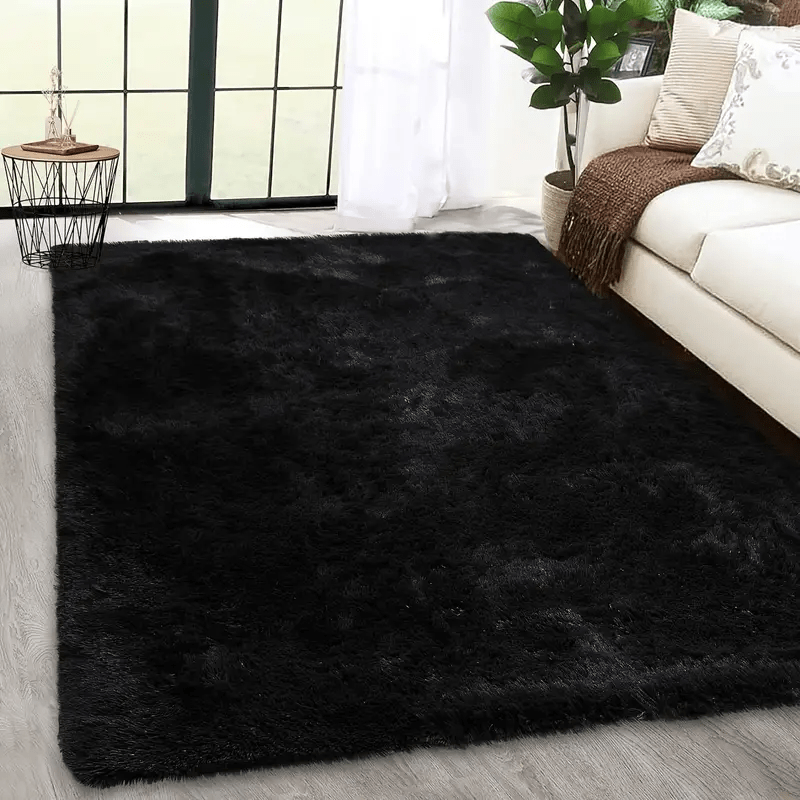 Black Fluffy Shag Area Rug Thick Soft Fuzzy Bedroom Rug Living Room Carpet 4x6 5x8 6x9 8x10 Ft Cute Room Decor