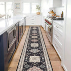 Runner Rug Washable Vintage Distressed Non-Slip Low Pile – Non-Shedding Hallway Kitchen Entryway Mat | 2 Sizes 2 Colors