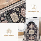 Runner Rug Washable Vintage Distressed Non-Slip Low Pile – Non-Shedding Hallway Kitchen Entryway Mat | 2 Sizes 2 Colors