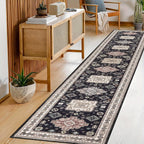 Runner Rug Washable Vintage Distressed Non-Slip Low Pile – Non-Shedding Hallway Kitchen Entryway Mat | 2 Sizes 2 Colors