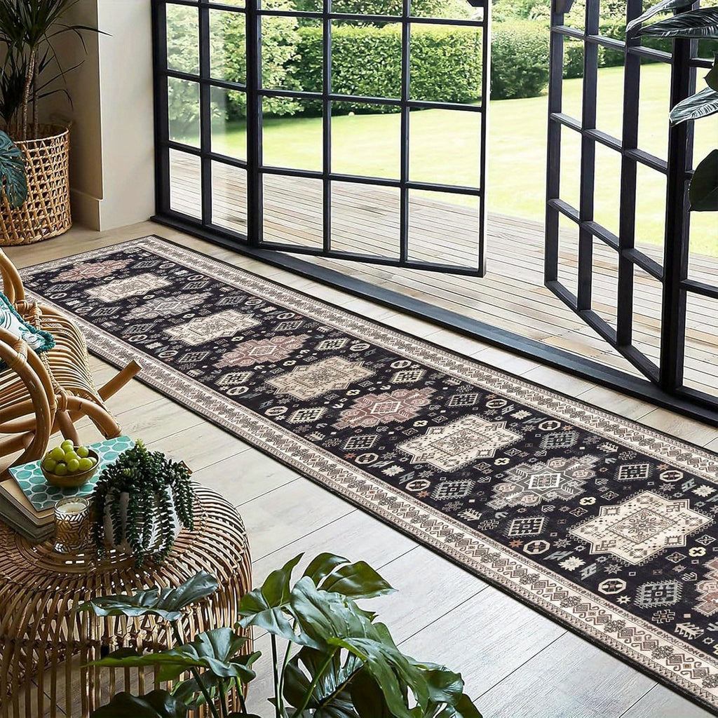 Runner Rug Washable Vintage Distressed Non-Slip Low Pile – Non-Shedding Hallway Kitchen Entryway Mat | 2 Sizes 2 Colors