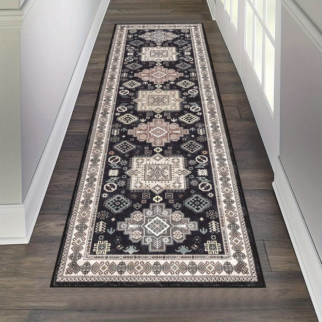 Runner Rug Washable Vintage Distressed Non-Slip Low Pile – Non-Shedding Hallway Kitchen Entryway Mat | 2 Sizes 2 Colors