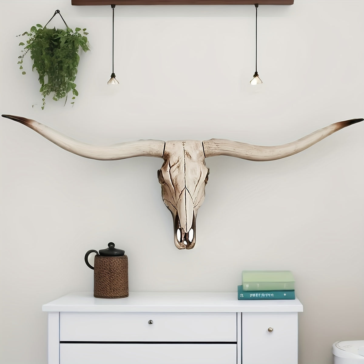 Rustic Longhorn Skull Wall Hanging Resin Cow Head Decor Handcrafted Farmhouse Wall Art Vintage Western Decor Living Room Bedroom Entryway Western Home Decor Faux Taxidermy Christmas Gift Ranch Decor