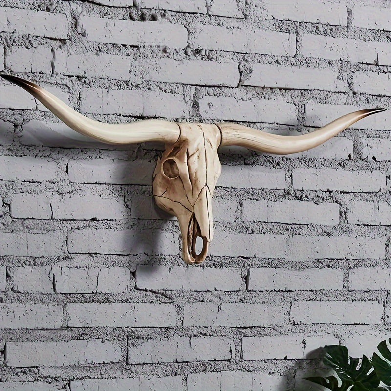 Rustic Longhorn Skull Wall Hanging Resin Cow Head Decor Handcrafted Farmhouse Wall Art Vintage Western Decor Living Room Bedroom Entryway Western Home Decor Faux Taxidermy Christmas Gift Ranch Decor