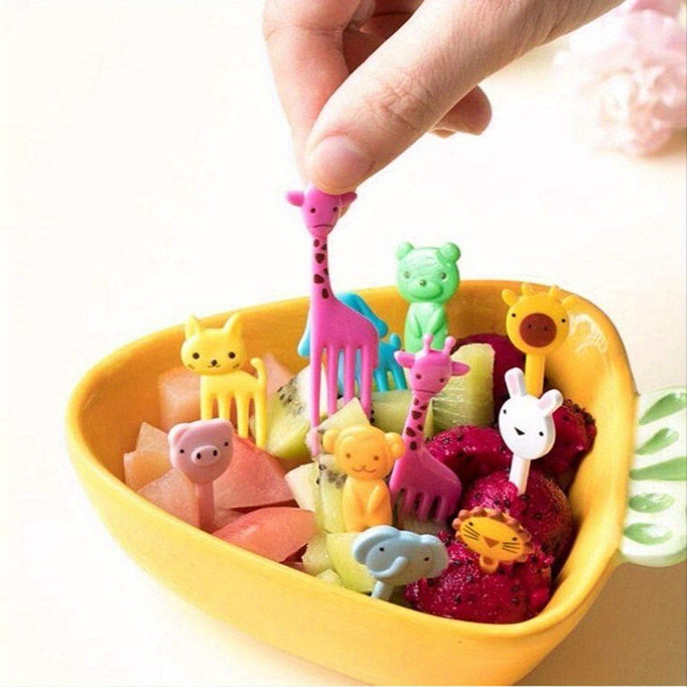 20-Pack Cute Animal & Fruit Mini Dessert Forks – Food-Safe Plastic Picks for Charcuterie Boards, Bento Boxes, Party Platters, Picnic & Camping – Assorted Random Colors