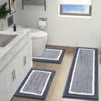 3 Piece Bathroom Rug Set Non-Slip Absorbent Microfiber Shaggy Bath Mats with U-Shaped Toilet Mat Washable Bath Rugs Dark Gray Coffee Blue Grey Black