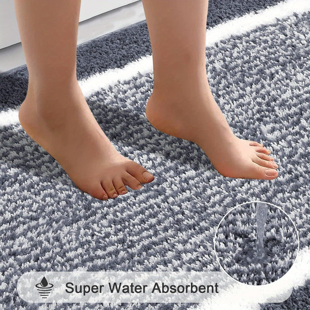 3 Piece Bathroom Rug Set Non-Slip Absorbent Microfiber Shaggy Bath Mats with U-Shaped Toilet Mat Washable Bath Rugs Dark Gray Coffee Blue Grey Black