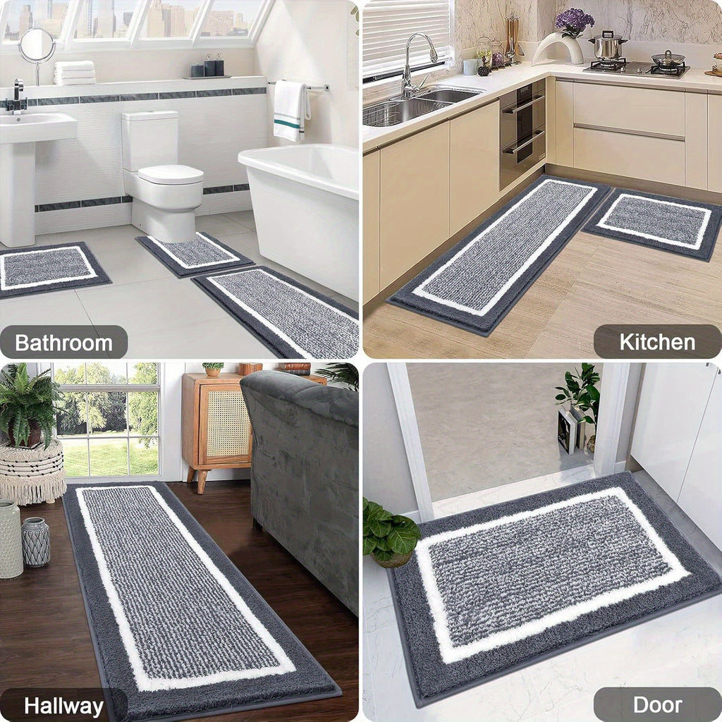 3 Piece Bathroom Rug Set Non-Slip Absorbent Microfiber Shaggy Bath Mats with U-Shaped Toilet Mat Washable Bath Rugs Dark Gray Coffee Blue Grey Black