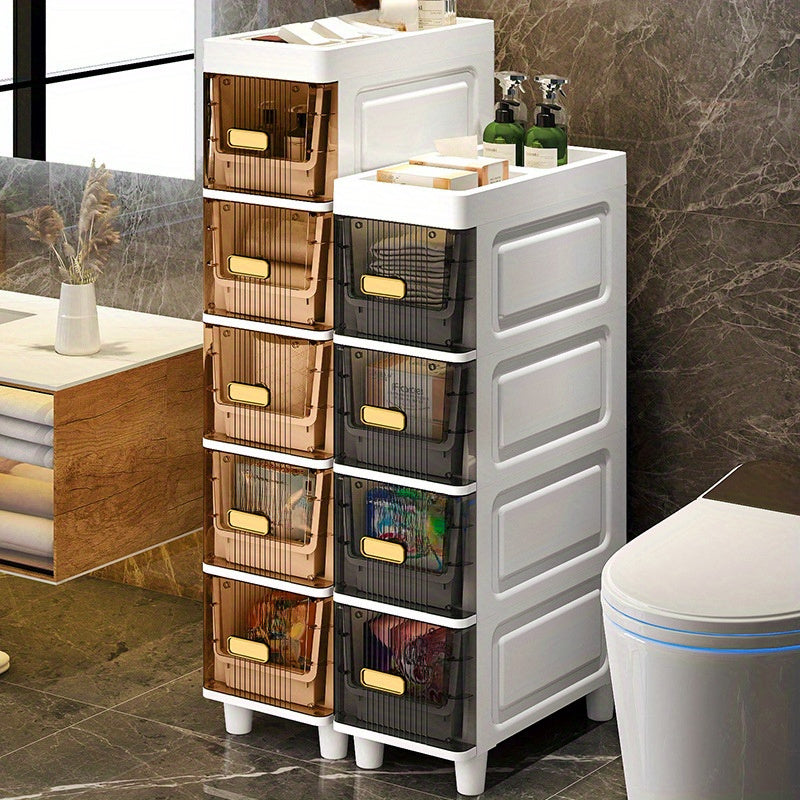Slim Rolling Storage Cabinet with Drawers – Narrow Gap Organizer for Bathroom, Kitchen & Refrigerator Side Spaces, Multi-Layer Pull-Out Drawer Unit