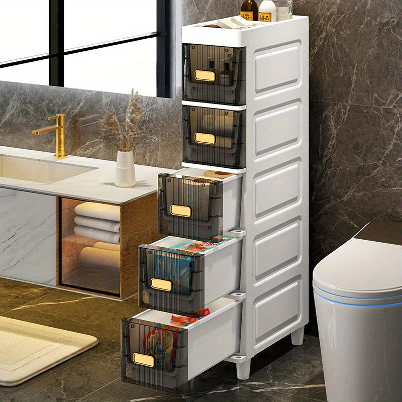 Slim Rolling Storage Cabinet with Drawers – Narrow Gap Organizer for Bathroom, Kitchen & Refrigerator Side Spaces, Multi-Layer Pull-Out Drawer Unit