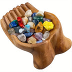 Carved Wooden Bowl Jewelry Organizer – Decorative Desktop Dish for Keys, Crystals & Trinkets, Boho Wood Display Stand
