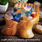 Carved Wooden Bowl Jewelry Organizer – Decorative Desktop Dish for Keys, Crystals & Trinkets, Boho Wood Display Stand