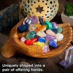 Carved Wooden Bowl Jewelry Organizer – Decorative Desktop Dish for Keys, Crystals & Trinkets, Boho Wood Display Stand