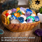 Carved Wooden Bowl Jewelry Organizer – Decorative Desktop Dish for Keys, Crystals & Trinkets, Boho Wood Display Stand