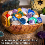 Carved Wooden Bowl Jewelry Organizer – Decorative Desktop Dish for Keys, Crystals & Trinkets, Boho Wood Display Stand