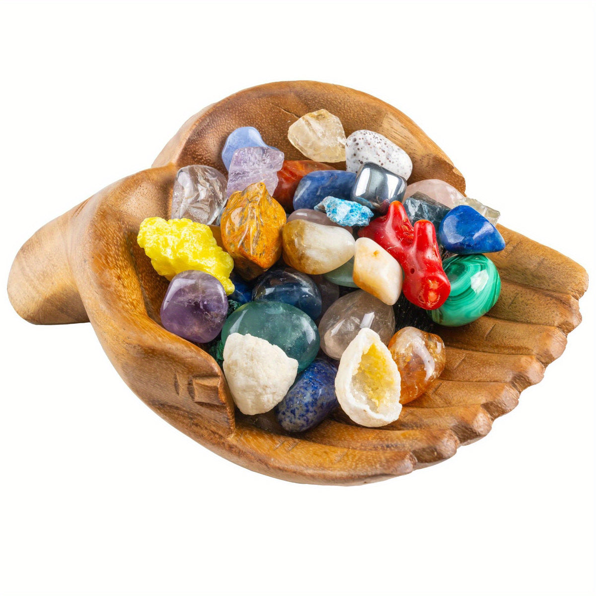 Carved Wooden Bowl Jewelry Organizer – Decorative Desktop Dish for Keys, Crystals & Trinkets, Boho Wood Display Stand