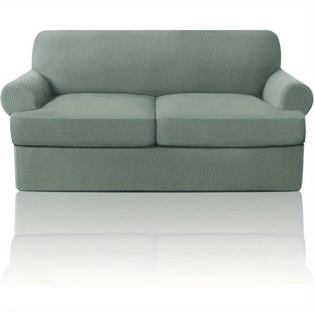 T Cushion Loveseat Slipcover 3-Piece Set, Stretch Sofa Covers for 2-Cushion Couch with 2 Individual T-Shape Seat Covers, Machine Washable Furniture Protector for Living Room, Wrinkle Free