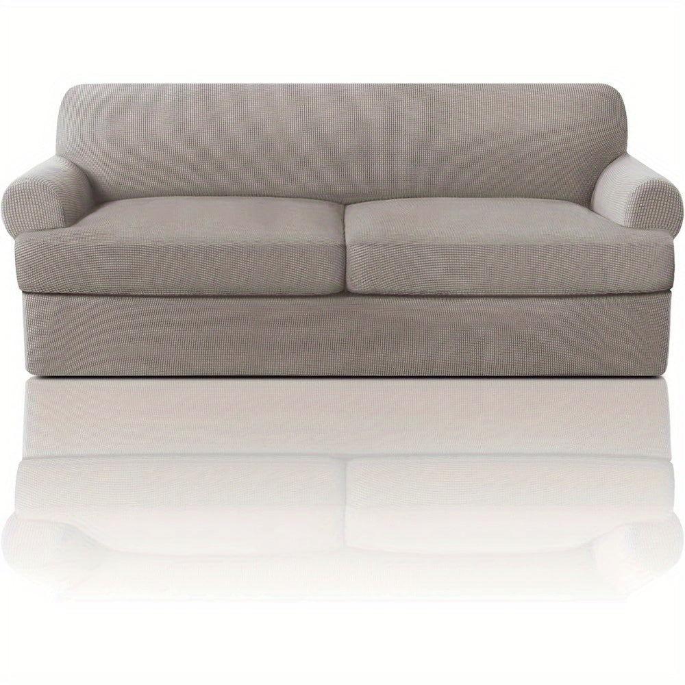 T Cushion Loveseat Slipcover 3-Piece Set, Stretch Sofa Covers for 2-Cushion Couch with 2 Individual T-Shape Seat Covers, Machine Washable Furniture Protector for Living Room, Wrinkle Free