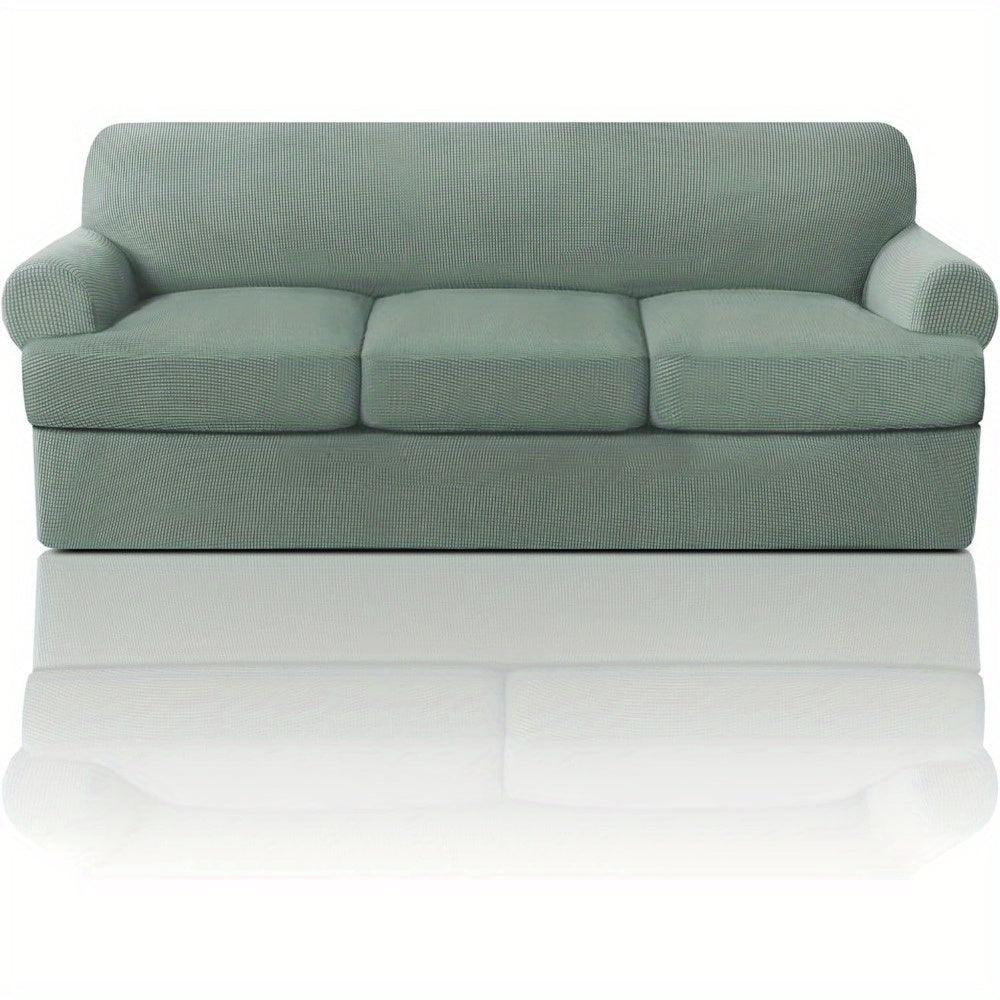 T Cushion Loveseat Slipcover 3-Piece Set, Stretch Sofa Covers for 2-Cushion Couch with 2 Individual T-Shape Seat Covers, Machine Washable Furniture Protector for Living Room, Wrinkle Free