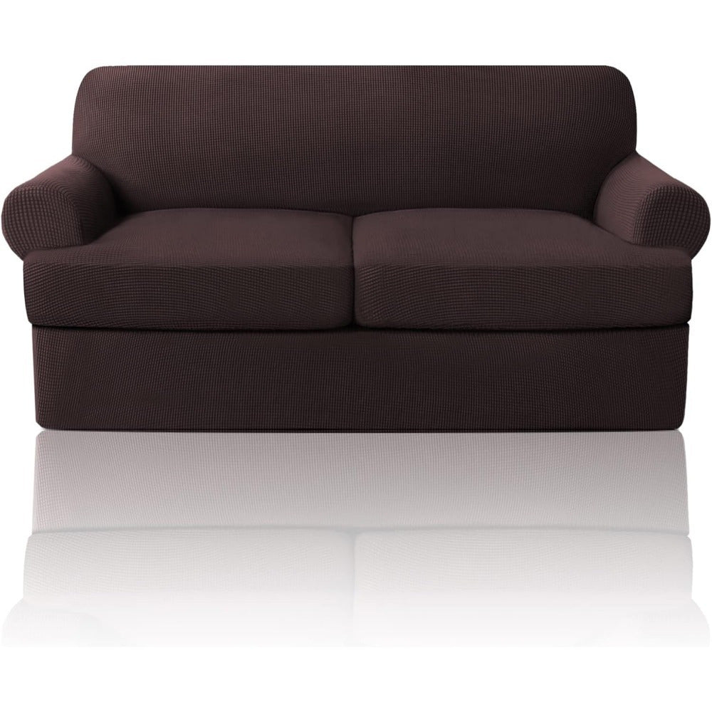 T Cushion Loveseat Slipcover 3-Piece Set, Stretch Sofa Covers for 2-Cushion Couch with 2 Individual T-Shape Seat Covers, Machine Washable Furniture Protector for Living Room, Wrinkle Free