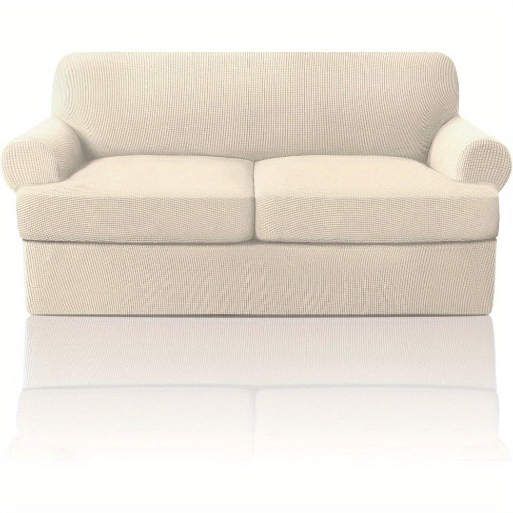 T Cushion Loveseat Slipcover 3-Piece Set, Stretch Sofa Covers for 2-Cushion Couch with 2 Individual T-Shape Seat Covers, Machine Washable Furniture Protector for Living Room, Wrinkle Free
