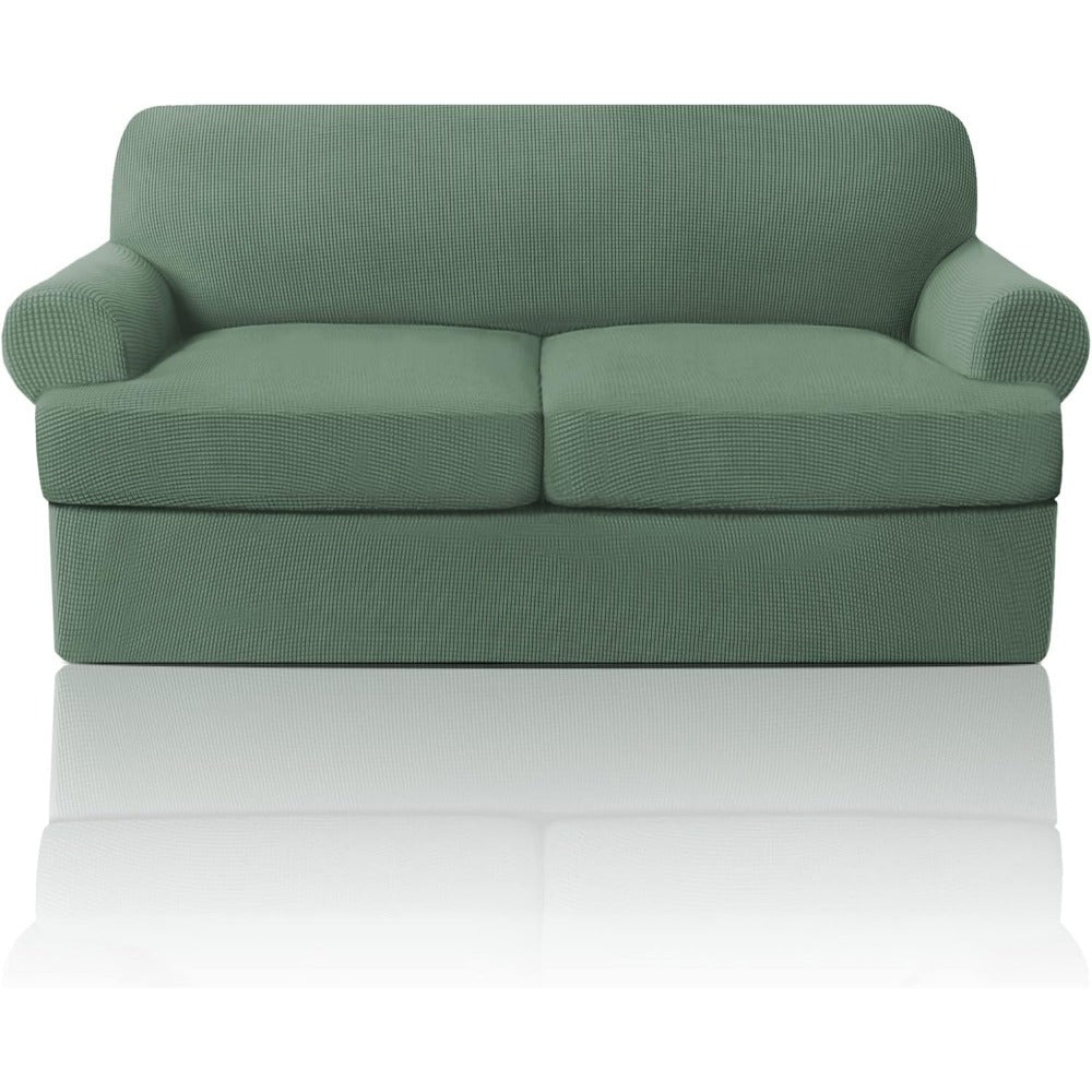 T Cushion Loveseat Slipcover 3-Piece Set, Stretch Sofa Covers for 2-Cushion Couch with 2 Individual T-Shape Seat Covers, Machine Washable Furniture Protector for Living Room, Wrinkle Free