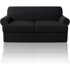 T Cushion Loveseat Slipcover 3-Piece Set, Stretch Sofa Covers for 2-Cushion Couch with 2 Individual T-Shape Seat Covers, Machine Washable Furniture Protector for Living Room, Wrinkle Free