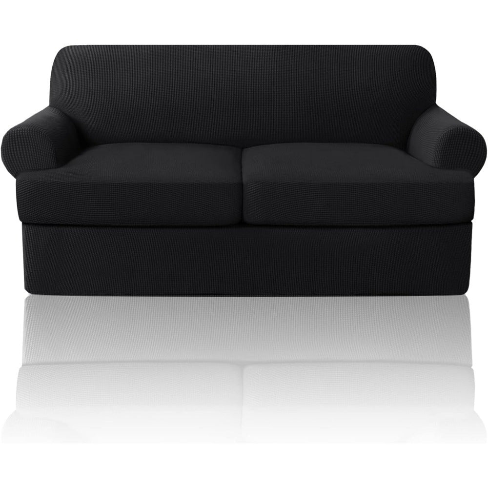 T Cushion Loveseat Slipcover 3-Piece Set, Stretch Sofa Covers for 2-Cushion Couch with 2 Individual T-Shape Seat Covers, Machine Washable Furniture Protector for Living Room, Wrinkle Free