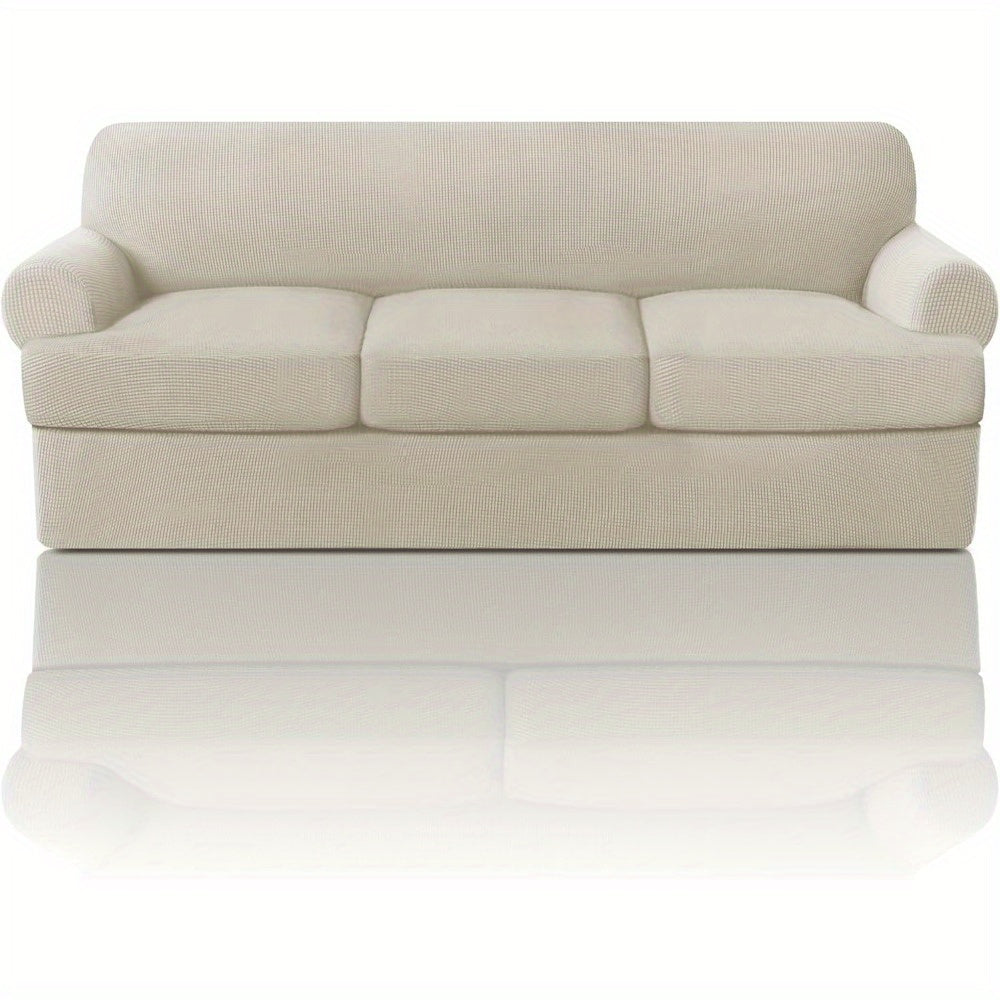 T Cushion Loveseat Slipcover 3-Piece Set, Stretch Sofa Covers for 2-Cushion Couch with 2 Individual T-Shape Seat Covers, Machine Washable Furniture Protector for Living Room, Wrinkle Free