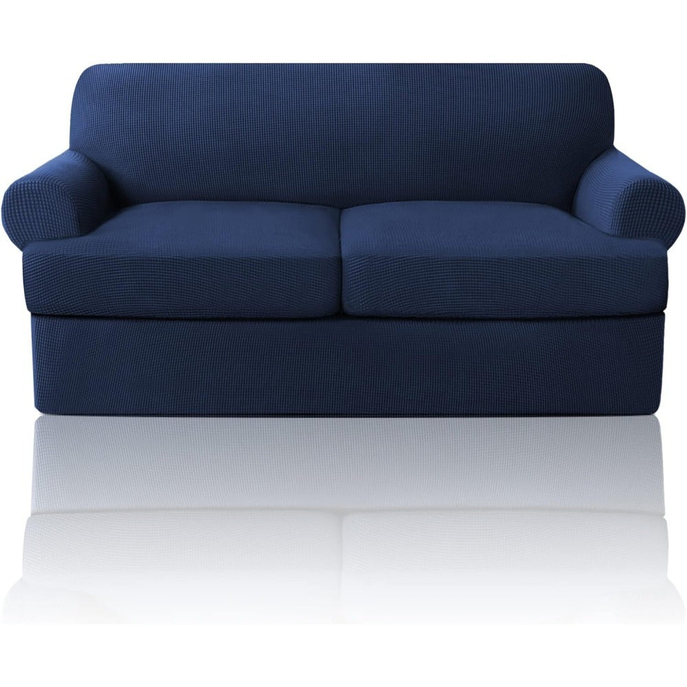 T Cushion Loveseat Slipcover 3-Piece Set, Stretch Sofa Covers for 2-Cushion Couch with 2 Individual T-Shape Seat Covers, Machine Washable Furniture Protector for Living Room, Wrinkle Free