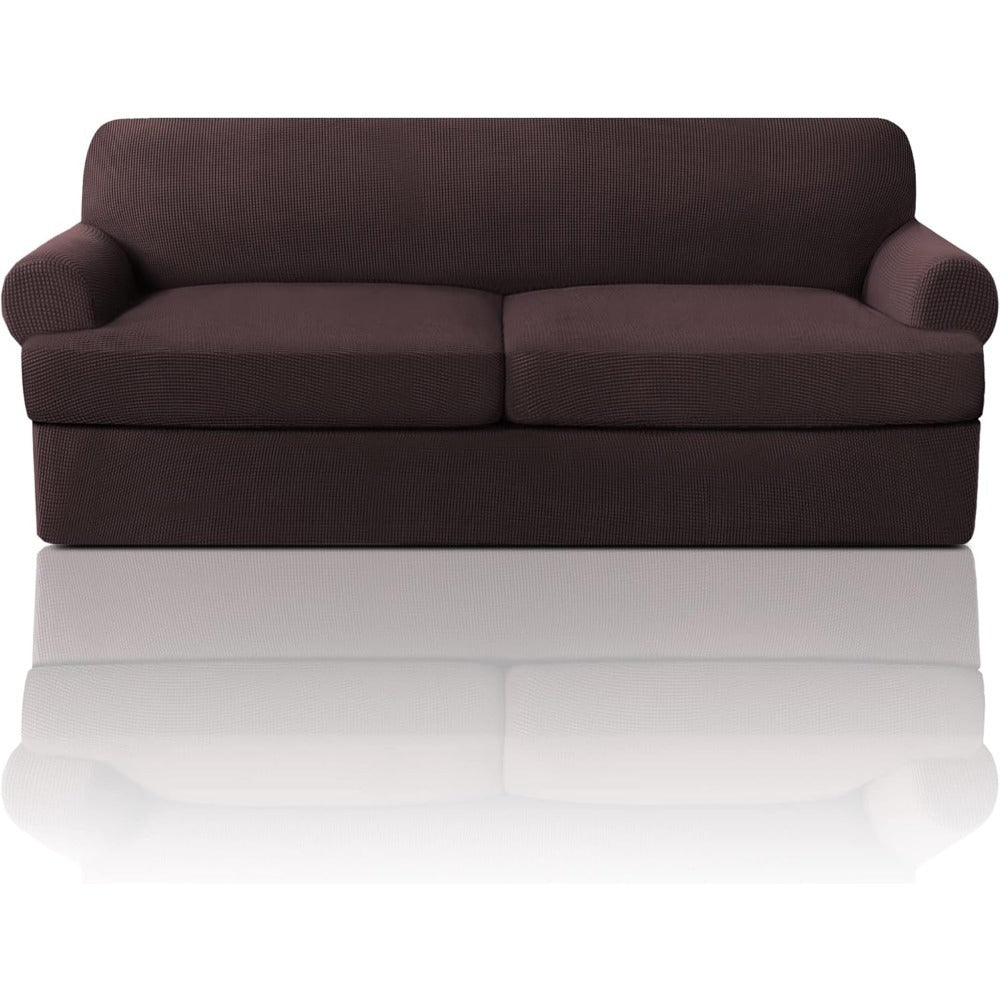 T Cushion Loveseat Slipcover 3-Piece Set, Stretch Sofa Covers for 2-Cushion Couch with 2 Individual T-Shape Seat Covers, Machine Washable Furniture Protector for Living Room, Wrinkle Free