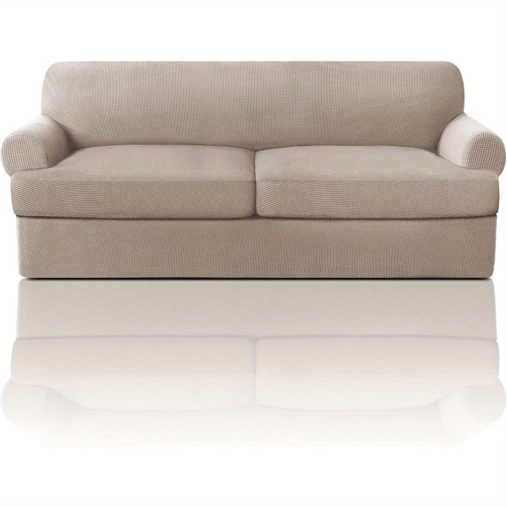 T Cushion Loveseat Slipcover 3-Piece Set, Stretch Sofa Covers for 2-Cushion Couch with 2 Individual T-Shape Seat Covers, Machine Washable Furniture Protector for Living Room, Wrinkle Free