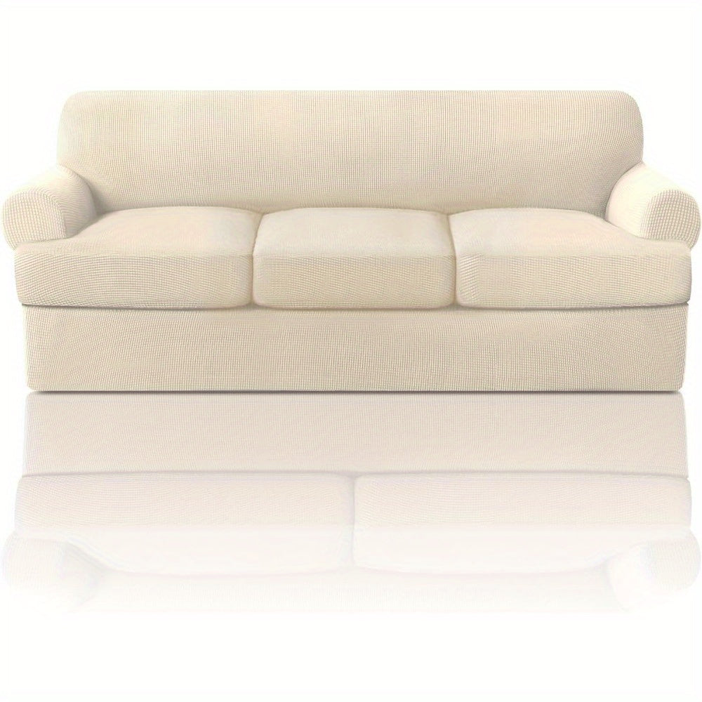 T Cushion Loveseat Slipcover 3-Piece Set, Stretch Sofa Covers for 2-Cushion Couch with 2 Individual T-Shape Seat Covers, Machine Washable Furniture Protector for Living Room, Wrinkle Free